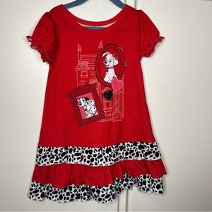 Disney Store 101 Dalmations Nightgown Pajamas Size 4 Red Ruffle Dress Pjs